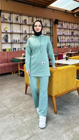 Resim Kapşonlu Çıtçıtlı Sade Basic İkili Eşofman Spor Takımı - Çağla Yeşili - AK06006.03036 