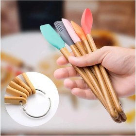 Resim Homeneeds Bambu Saplı Silikon 5 Renkli Mini Spatula Fırça 