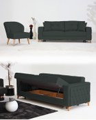 Resim Velura Home & Living Nola Koltuk Takımı 3+1 & Bazalı Yataklı Koltuk & Kanepe - Keten 