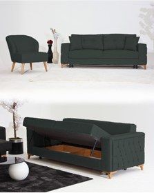 Resim Velura Home & Living Nola Koltuk Takımı 3+1 & Bazalı Yataklı Koltuk & Kanepe - Keten 