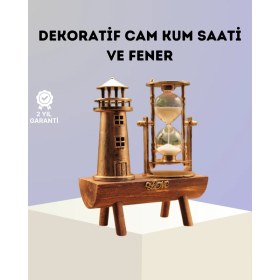 Resim Zero Land Mtxdpn Dekoratif Ahşap Kum Saati ve Deniz Feneri Figürlü Masa Süsü - Şık ve Fonksiyonel Tasarım 