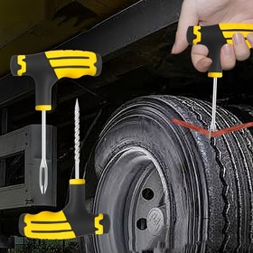 Resim Acil durum araçları, yamalar ve sızdırmazlık maddeleri içeren araba lastik tamir kiti - kullanımı kolay ve hızlı onarım için, çeşitli durumlara uygun taşınabilir evrensel bir araç, araçlar, bisikletler ve motosikletler için uygundur ve seyahat için temel bir gereç. 