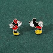 Resim 1 Çift Disney Mickey & Minnie Emaye Asimetrik Küpeler - Canlı Karikatür Tasarımı, Çinko Alaşım, Günlük Kullanım veya Hediye İçin Mükemmel, Takı, Yaratıcı, Arkadaşlar İçin Uygun Hediye 