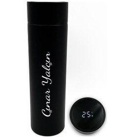 Resim Kişiye Özel Derece Göstergeli Siyah Çelik Termos 