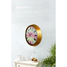 Resim Bahat Altın Varaklı Salon Ofis Duvar Saati Alüminyum Çerçeve 40 cm 