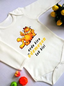 Resim TUĞBABABY Unisex Bebek Evde Kira Ödemeyen Tek Kişi Baskılı Body Zıbın 