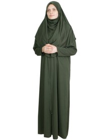 Resim Zehranaz Namaz Elbisesi Koyu Haki Fermuarlı Namaz Elbisesi Koyu Haki 