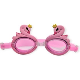 Resim Çocuk Yüzücü Gözlüğü Silikon Taşıma Çantalı Pembe Kuğu - 9014 (Lisinya) 