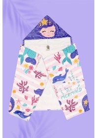 Resim Kapşonlu Çocuk Plaj Havlusu Deniz Kızı Mor 