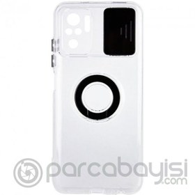 Resim Ally Xiaomi Redmi Note 10 - 10s Kılıf Sürgülü Kamera Lens Korumalı Yüzük Standlı Silikon Kılıf 