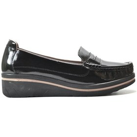 Resim Beety 23Bk.01 Hakiki Deri Rugan Siyah Ortopedik Kadın Ayakkabı Siyah 