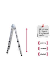 Resim Endokon 160 + 160 Cm. - 5+5 Basamaklı Teleskopik Merdiven - A Tipi Uzayan Merdiven 