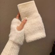 Resim 1 Çift Yumuşak Peluş Parmaksız Eldiven - Kadınlar İçin Elastik, Sıcak ve Şık, Günlük Geziler İçin Mükemmel, Günlük Giyim Eldivenleri | Peluş Eldivenler | Elastik Uygun Eldivenler, Soğuk Hava İçin Eldivenler 