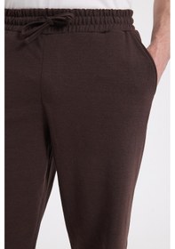 Resim Tudors Erkek Kahverengi Pamuklu Baggy Fit Rahat Kesim Beli Bağcıklı Yan Cepli Örme Eşofman Altı-42679 