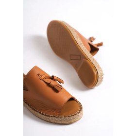 Resim Mubiano Hakiki Deri 605-TB Püsküllü Taba Kadın Espadril Terlik 