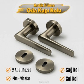 Resim Nzb Oda Tipi Kapı Kolu Rozetli Antik Füme Sağ Sol Uygun Modern Iç Kapı Kilitli 1 Takım 