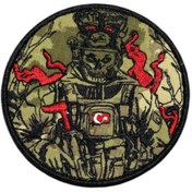 Resim Ex Patch Kamuflaj Zemin Alevli Avcı Asker Arması Patch 9 Cm 