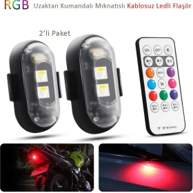 Resim Babikamium Kumandalı Şarjlı Çift RGB LED Flaşör Suya Dayanıklı 2 Adet Uzun Ömürlü Aksesuar 