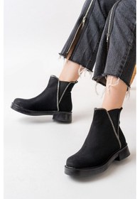 Resim 02-02 Siyah Süet Taş Aksesuarlı Lastikli Günlük Kadın Bot-b Siyah Süet Siyah 