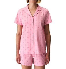 Resim Penti Pembe Pink Stardust Pamuklu Gömlek Şortlu Pijama Takımı 
