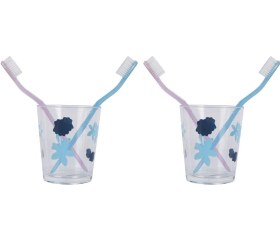 Resim 2 Adet Diş Fırçalık Ve Macun Kabı Benekli Akrilik 8x8x9cm Banyo Seti Çok Renkli 