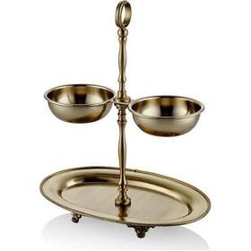 Resim Lamedore Black Pearl Sade Altı Yuvarlak Gold Sunum Tabağı 25x11x31 Cm Altın 
