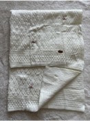 Resim Pembe Çiçekli Çift Kat İnce Triko Battaniye Krem 