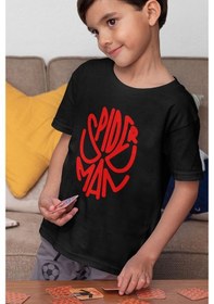 Resim Sevbano Unisex Spider-man Maske Baskılı Film Çocuk Tişört 1-12 Yaş Siyah 