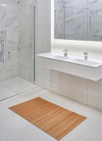 Resim Orret Home Kaydırmaz Tabanlı Bambu Banyo Paspası - 70x45 cm Doğal Ahşap Bambu Mat, Suya Dayanıklı, Kaymaz Paspas, Dekoratif ve Hijyenik Zemin Kaplama 