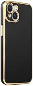 Resim Apple iPhone 14 Plus Kılıf Kenarları Gold Kamera Korumalı Renkli Pastel Silikon Siyah ile uyumlu 