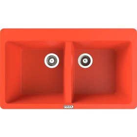 Resim Polex Cristalüx Granit Evye P-N9 Turuncu 2 Hazneli Tezgah Altı Ve Tezgah Üstü Mutfak Evyesi 86x50.5 CM 