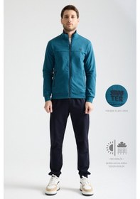 Resim Shooter Sportswear Shooter Erkek Luxe Eşofman Takımı Rahat Kalıp Manşetli Minimal Logo Petrol Mavisi 