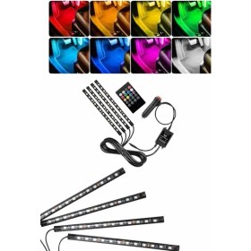 Resim Rgb Işıklı Araç Içi Aydınlatma Kumandalı 12'li LED Işık Renk Değiştirebilen 
