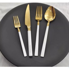 Resim Stayle 24 Parça Beyaz Gold Çatal Kaşık Bıçak Seti 