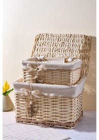 Resim Hasır 2 Li Kapaklı Patates Soğan Sepeti Bej Bej 