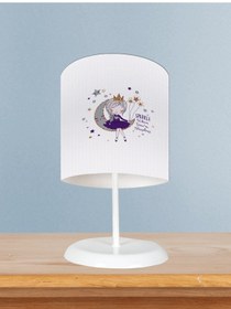 Resim Mekta Home Bebek Ve Çocuk Odası Ayda Oturan Mor Prenses Kız Desenli Abajur 