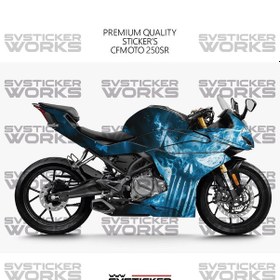 Resim Cfmoto 250sr Kaplama Sticker Blue Punisher Design Motor Kaplama Modeli Hazır Kit Tüm Modeller Uyumlu 