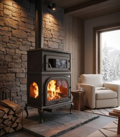 Resim Reyo Stove Abant Üç Camlı Yan Kapak Fırınlı Döküm Şömine Soba 