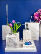 Resim MIARIK DESIGN & DEKORASYON Dekoratif Mermer Aksesuar Detaylı 7 Li Kare Banyo Seti Takımı 