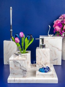 Resim MIARIK DESIGN & DEKORASYON Dekoratif Mermer Aksesuar Detaylı 7 Li Kare Banyo Seti Takımı 