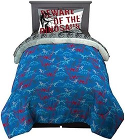 Resim Jurassic World Dominion Mavi Velociraptor ve Rexy T-Rex Süper Yumuşak Mikrofiber Ters Çevrilebilir Yorgan, Çift Boy, Franco Kids'den Yatak Takımı 