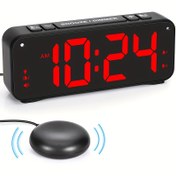 Resim Hafif Uyuyanlar İçin Titreşimli Alarm Saati, 16.51cm LED Dijital Ekran ile Snooze, Çift Monitörler, 4 Seviyeli Parlaklık, Kulak İçi Deaf Gençler İçin Uygun (Pil Yok) 