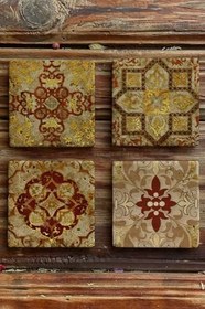 Resim Oscar Stone Decor Baskılı Doğaltaş Bardak Altlığı 4'Lü Set Desen Tile 4Dsn-121 