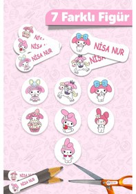 Resim Okul Etiketi Kalem Defter İsimli Etiket Isim Yazılabilen My Melody - 190 Adet Özel Tasarım Etiket Çok Renkli 