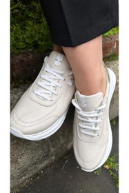 Resim Mammamia 3175 Hakiki Deri Ortopedik Düz Taban Günlük Kadın Bağcıklı Sneaker Ayakkabı 