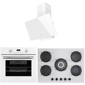 Resim Crystal 5 Gözlü Ocak Beyaz Cam Ankastre Set (3207W01 - G17402-106 - 3220W6) Lanova