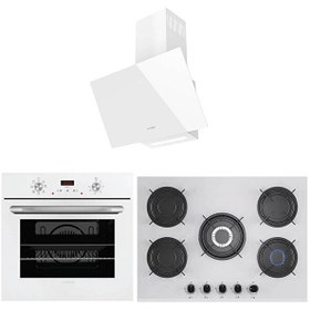 Resim Crystal 5 Gözlü Ocak Beyaz Cam Ankastre Set (3207W01 - G17402-106 - 3220W6) 