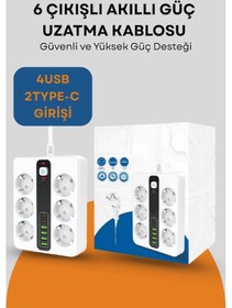 Resim Pro P11 6x Priz 3000w Termal Akım Korumalı 4x Usb 2x Type-c Girişli Çoklu Priz 0.2 M 