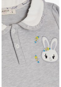Resim Breeze Kız Çocuk Sweatshirt Tavşan Nakışlı Düğmeli 2-6 Yaş, Açık Gri Melanj-açık Gri Melanj Açık Gri Melanj 