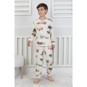 Resim Racing Car And Aeroplane Desenli Erkek Çocuk Pijama Takımı 